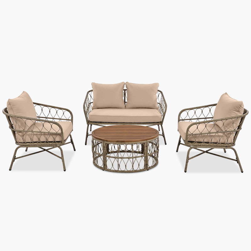 Latres 48.4'' Wide Reversible Wicker Patio Sectional Set with Cushions
