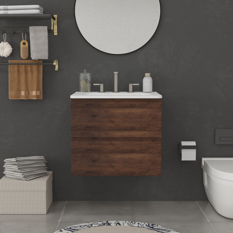 Modern Wall Mounted Bathroom Vanity, Walnut