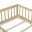 Lit simple au sol avec clôture et porte, lit en bois d'hévéa avec garde-corps de sécurité, naturel