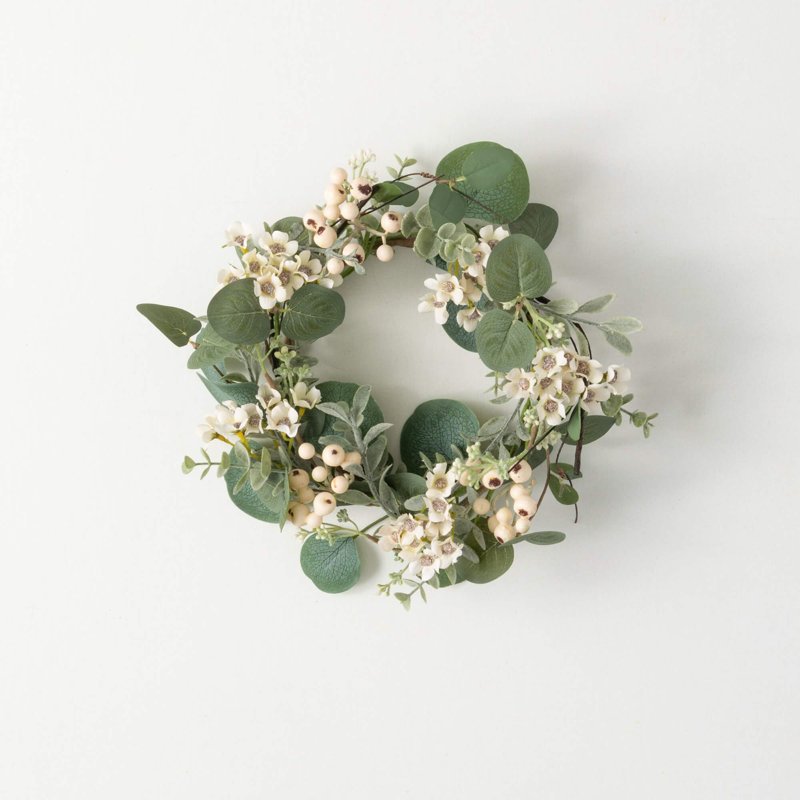 Fausse couronne en plastique d'eucalyptus, H 14 po x l 14 po x P 4,25 po