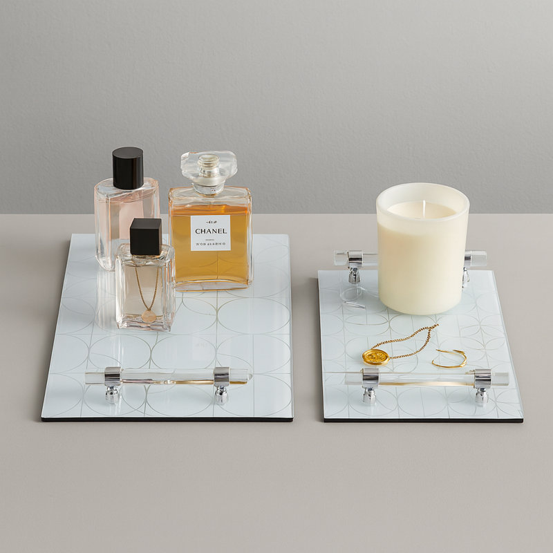 Élégant plateau décoratif à motifs étincelants pour organiser les essentiels - Plateau de repose-pieds ou de table basse chic avec poignées - Plateau décoratif de table de salle à manger parfaite - ensemble de 2, 16 po