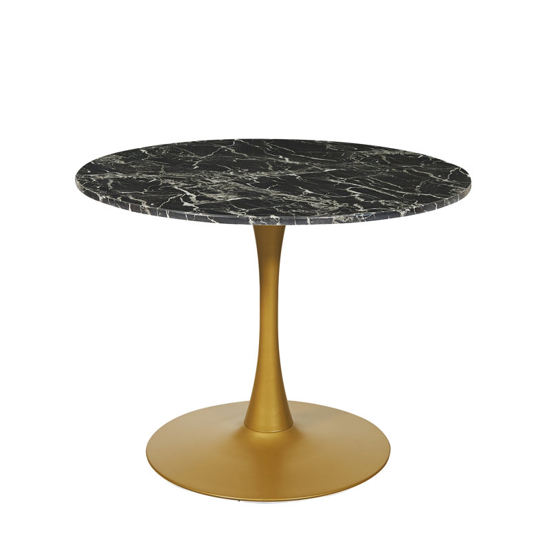 Killion 100 Cm Pedestal Engineered Marble Dining Table, Gold, Black, 75" H x 100" W x 100" D