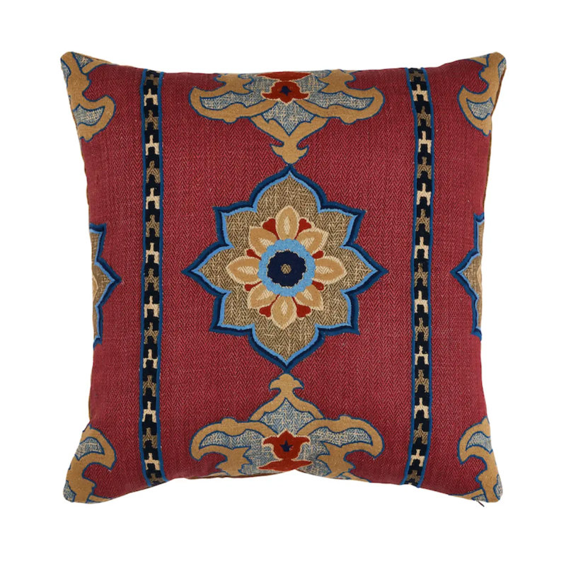 Temara Embroidered Pillow, Pomegranate, 22" x 22"