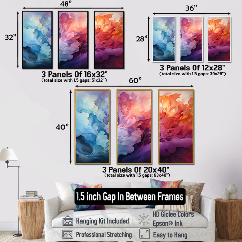 «Colorful Heavenly Horizons I», ensemble d'art mural sur toile Sky, Cadre flottant noir, H 40 po x l 60 po x P 1 po