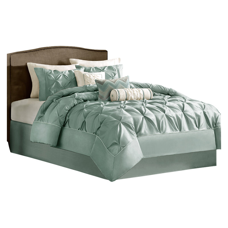 Laurel 7 Piece Tufted Comforter Set, Full Comforter + 1 Bed Skirt + 2 Shams + 3 Decorat, Seafoam