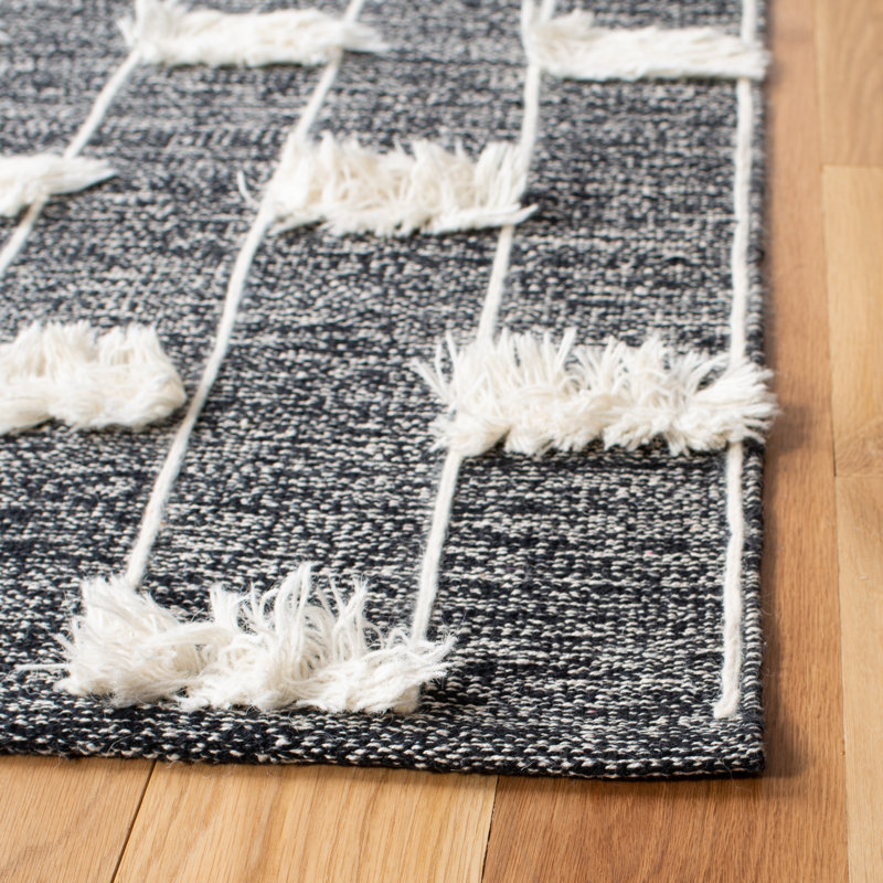 Doran Hand Woven Cotton/Wool Geometric Rug in Black, Rectangle 6' x 9'