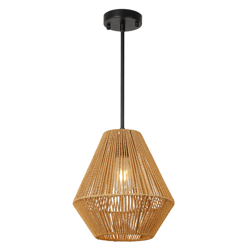 Luminaire suspendu en rotin 1 lumière Yingst 11,8 po Yingst, Noir mat