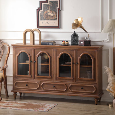 Buffet en bois massif brun et verre