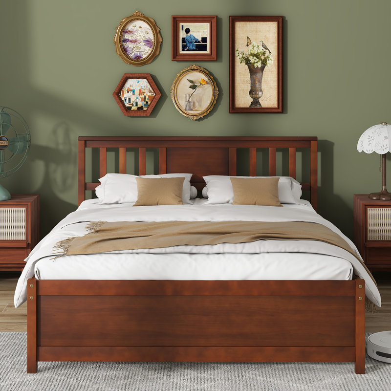 Bed Frame w/ Headboard Wood Slat Support No Box Spring Needed, Full, Brown