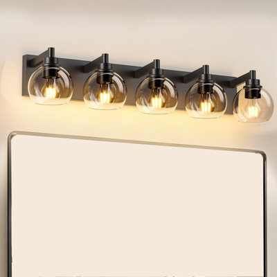 Bathroom Light Fixtures Over Mirror 5-lights Bathroom Vanity Light With Clear Globe Glass Shade(no Bulbs)