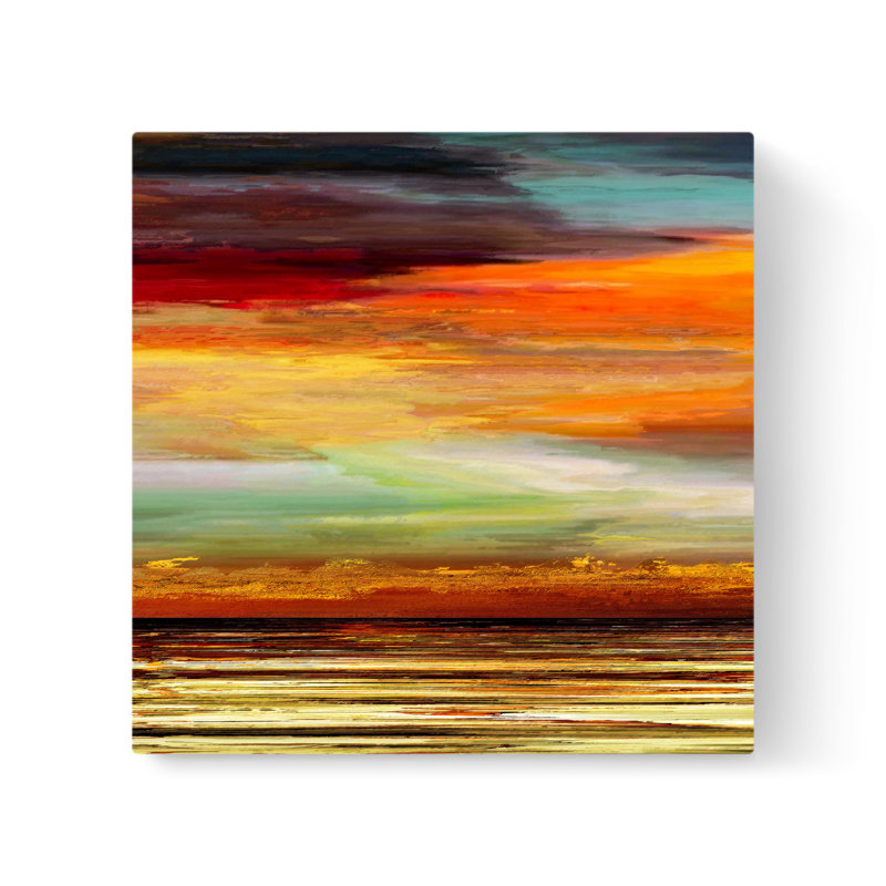 Burning Sunset VI - Wrapped Canvas Painting, 8" H x 8" W x 0.75" D