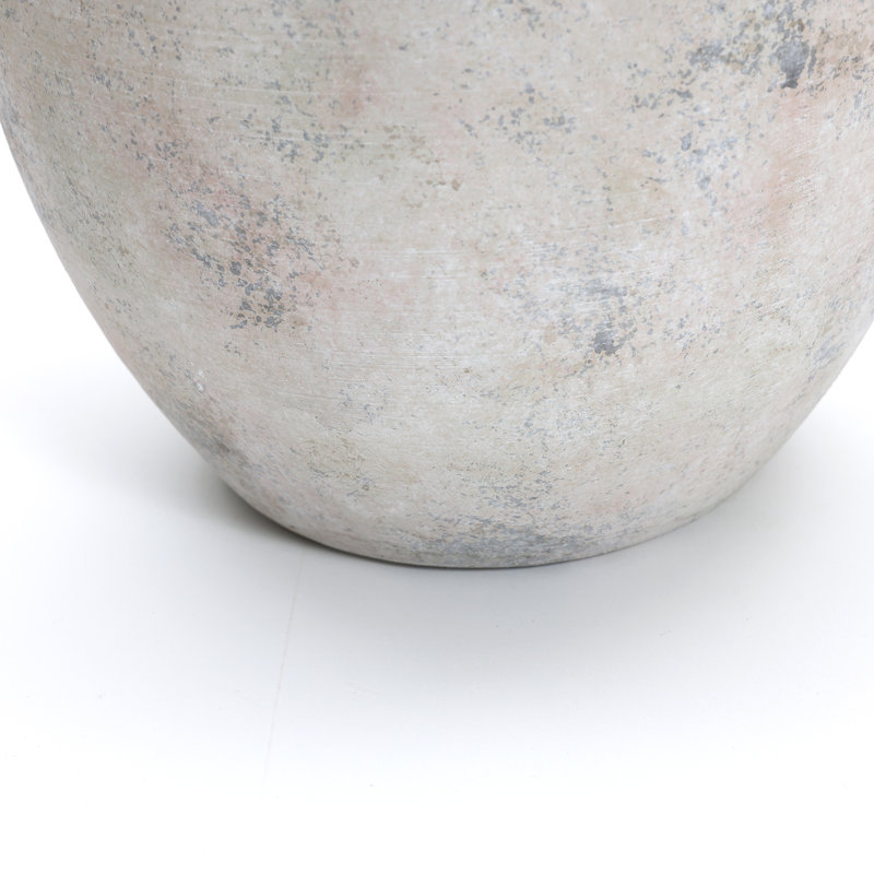 Vintage Mutli-Color Gray and White Terracotta 11-Inch Round Amphora Vase with Handles, White 