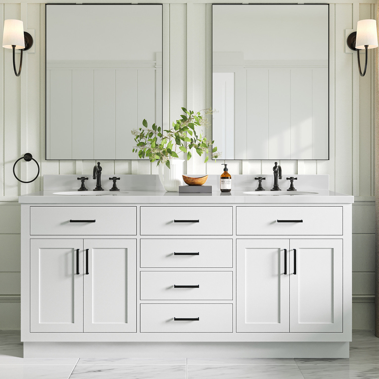 Wildon Home® Penwortham 73'' Double Bathroom Vanity with White Quartz
