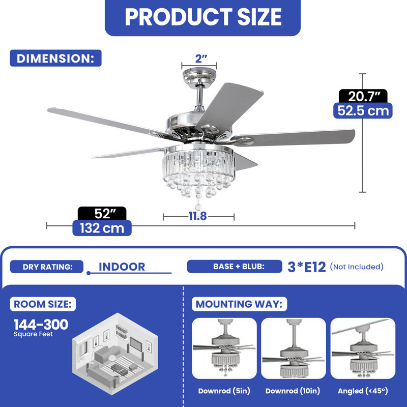 Kemoria 52'' Ceiling Fan with LED Lights
