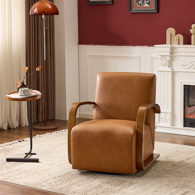 Swivel Accent Chair With Solid Wood Armrests, Ergonomic Comfort For Living Room And Reading Nook, Small Single Sofa