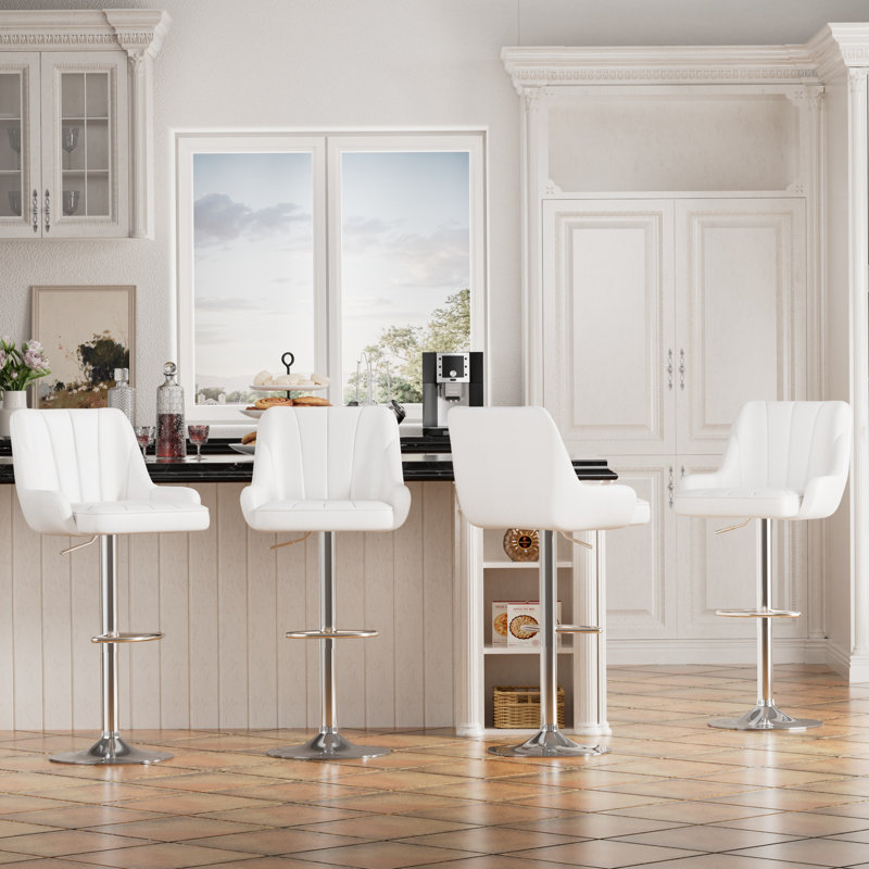 4PCS Adjustable Barstools Swivel PU Counter Height Stools For Pub, Dining Room, White/Silver