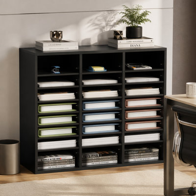 Organisateur de documents en bois, 24 compartiments, trieur de dossiers avec tablettes amovibles, fente pour boîtes aux lettres pour l'organisation de salles de classe de bureau à domicile, certifié EPA, noir