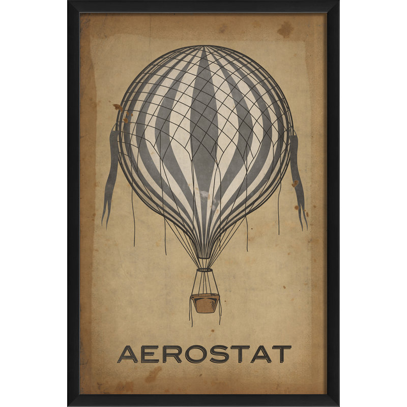 Ballon d’air chaud aerostat, impression encadrée, Gris