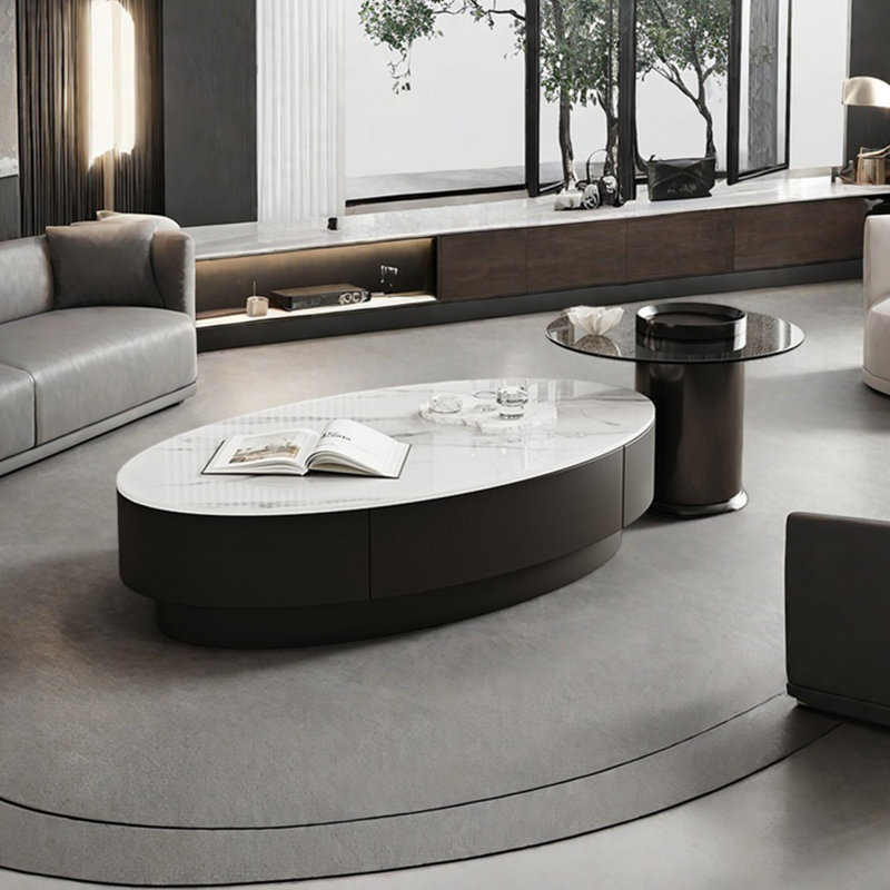 Table ovale italienne de luxe, Noir / blanc / transparent