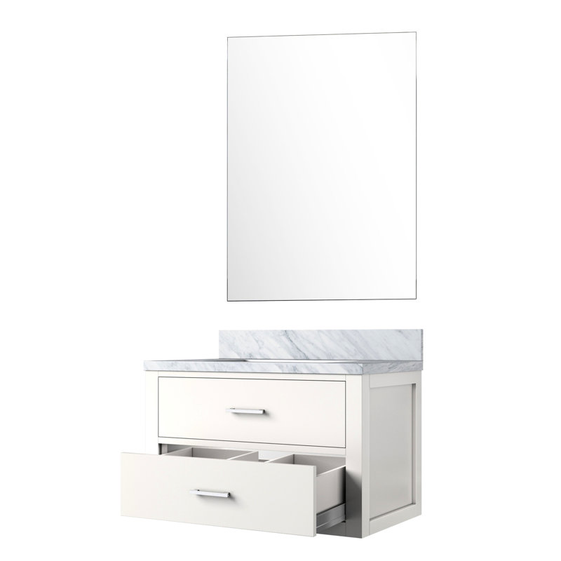 30 po Armoire de salle de bain blanche l 22 po x P 22 po avec comptoir en marbre et miroir 28 po