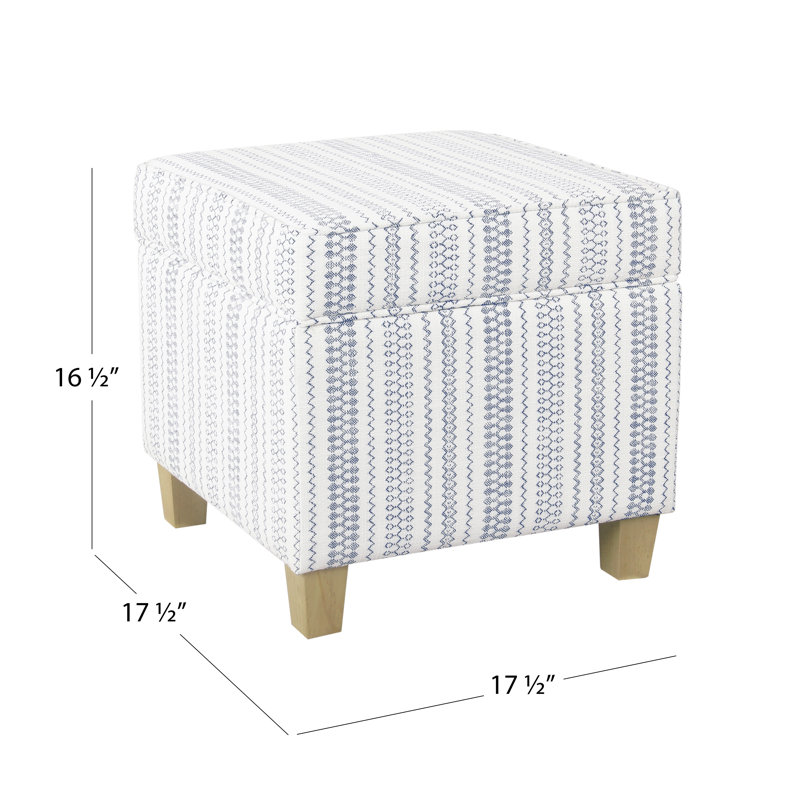 Repose-pieds carré avec rangement 17,5 "Asha, Bleu / blanc bande de campagne