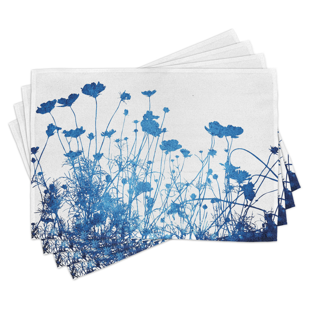 Platzdeckchen 4er Set, Wildblumenblüten, Weiß Blau