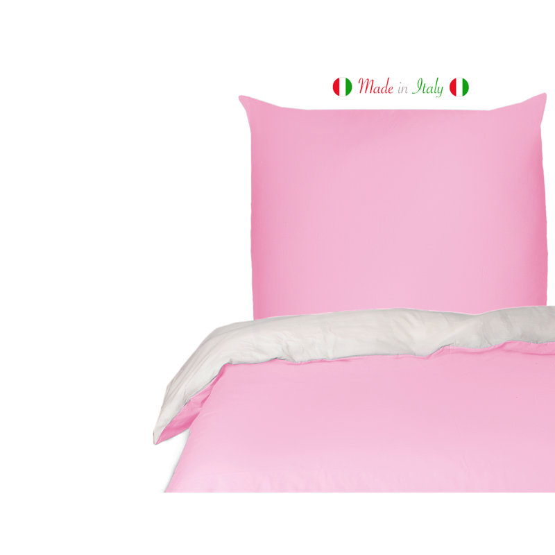 Cotton Solid Colour Duvet Cover Set with Pillowcases Included, Kingsize - 2 Pillowcases (80 x 80cm), Pink/Cream