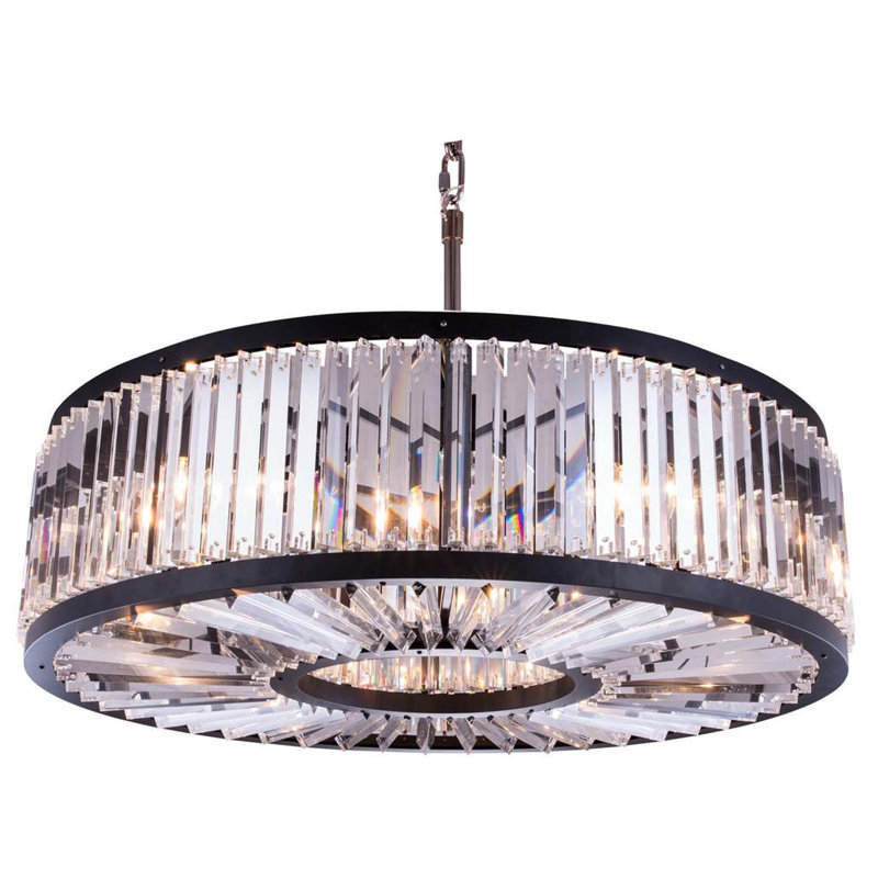 Dorinda 10-Light Dimmable Drum Chandelier, Clear, Polished Nickel, 75.5" H x 43.5" W x 43.5" D