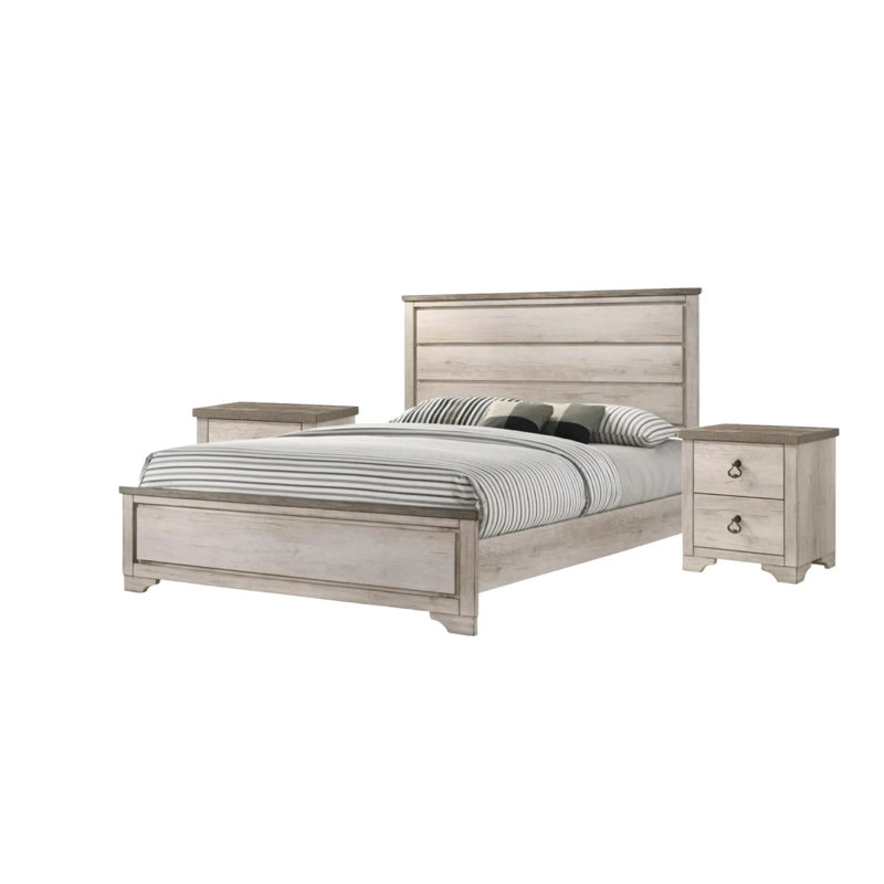 Grand lit contemporain avec finition en bois flotté brun vieilli, tête de lit à panneau, deux tons, cadre en bois, essentiel pour la chambre à coucher, lit moderne à installation rapide, esthétique, cadre pour chambre à coucher, simple