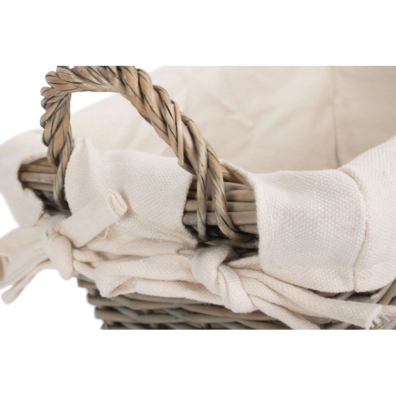 Wicker Lined Storage Basket with Handles, 19cm H x 19cm W x 29cm D