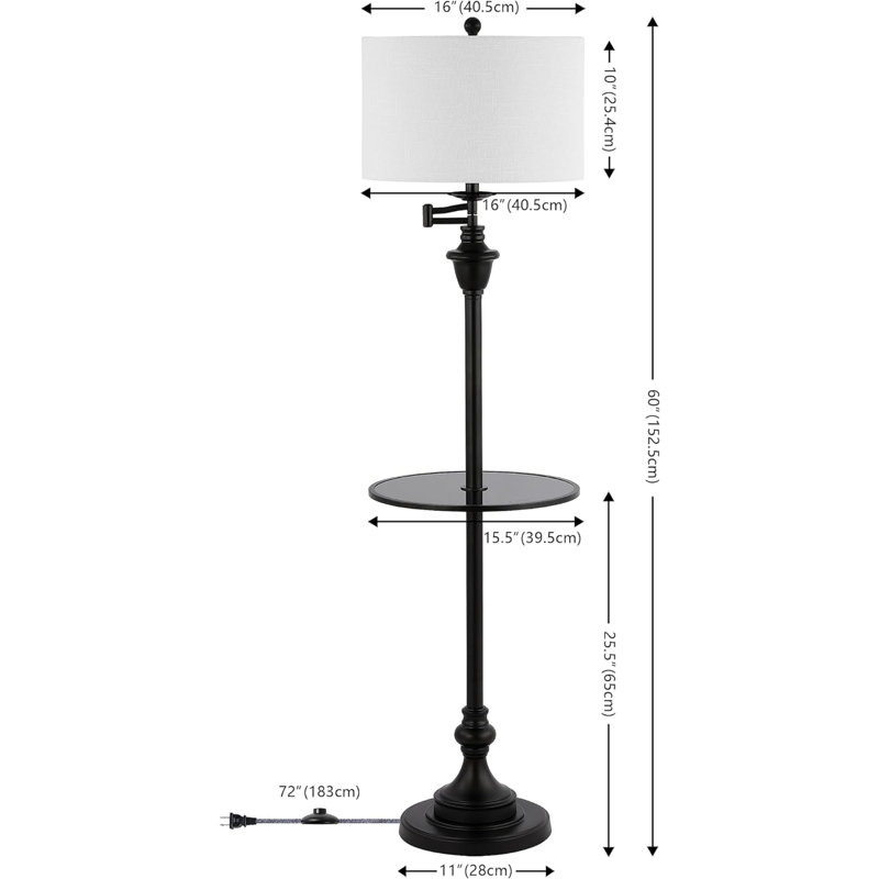 60'' Black LED Swing Arm Floor Lamp, Black