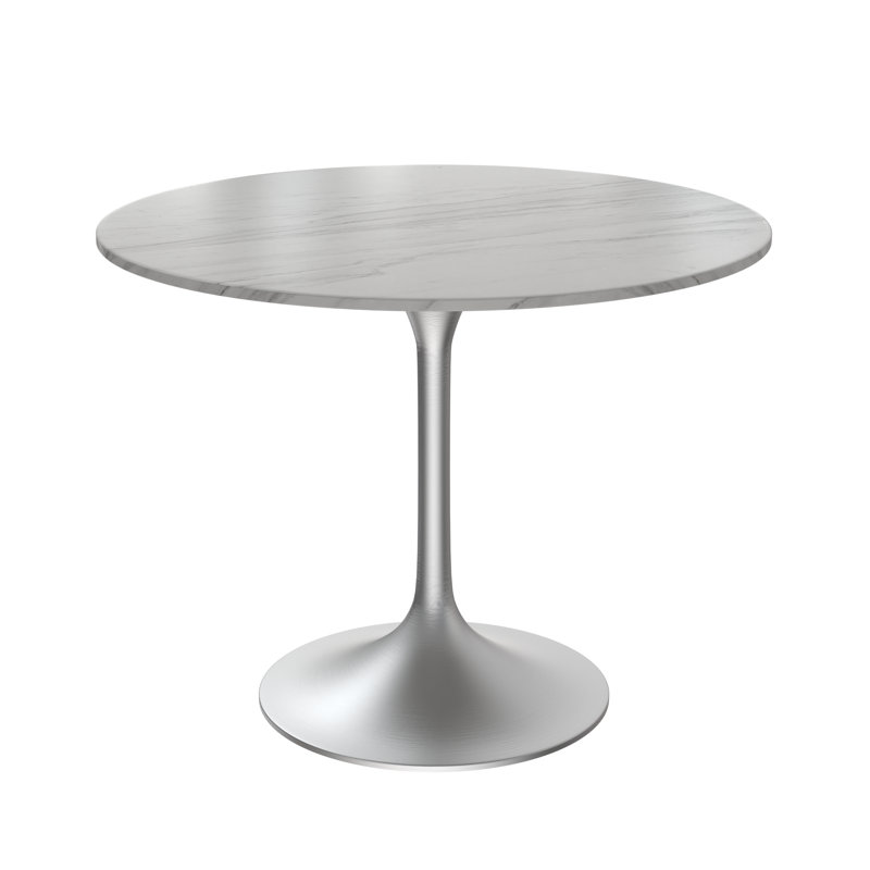 Heatherton 36" Round Dining Table with Sintered Stone Top and Brushed Silver Stainless Steel Pedestal Base Kitchen Table Seats 2-4 Person