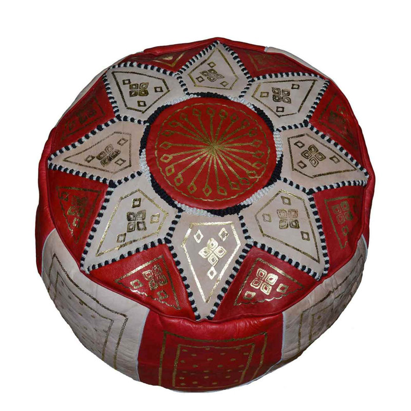 Bagley Leather Ottoman, Beige/Red Genuine Leather