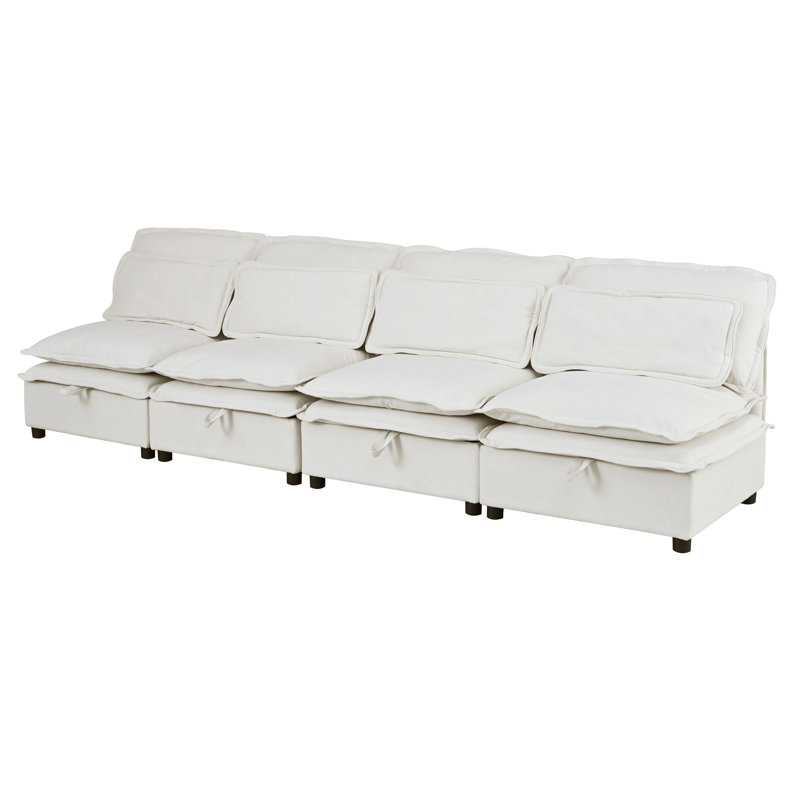 Double-Layer Cushion Modular Sofa, Freely Combinable, 4-Seater With Storage Function, Includes 4 Soft Cushions