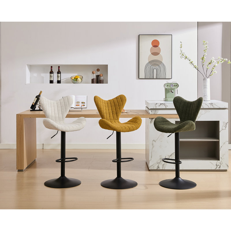 360° Swivel Upholstered Adjustable Height Bar Stools Counter Bar Stools with Sturdy Metal Frame , Yellow