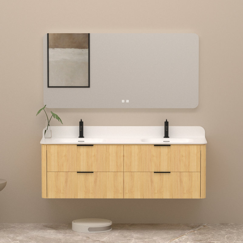 Oakridge 60 Inch Wall Mounted Double Bathroom Vanity With Top With Overflow, Pre-Assembled, 60"