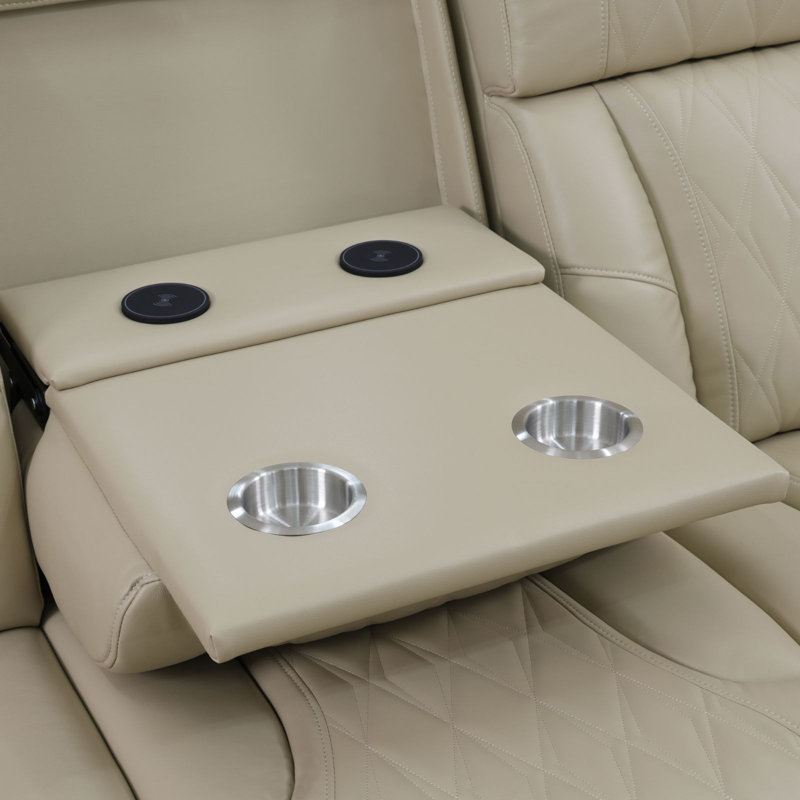Canapé modulaire inclinable de salon en cuir beige 3 pièces