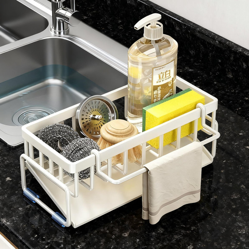 Kitchen Sink Sponge Holder And Organizer Caddy With Self Draining Design, Rustproof Storage Rack For Sponges Brushes Soap Dispensers And Towels