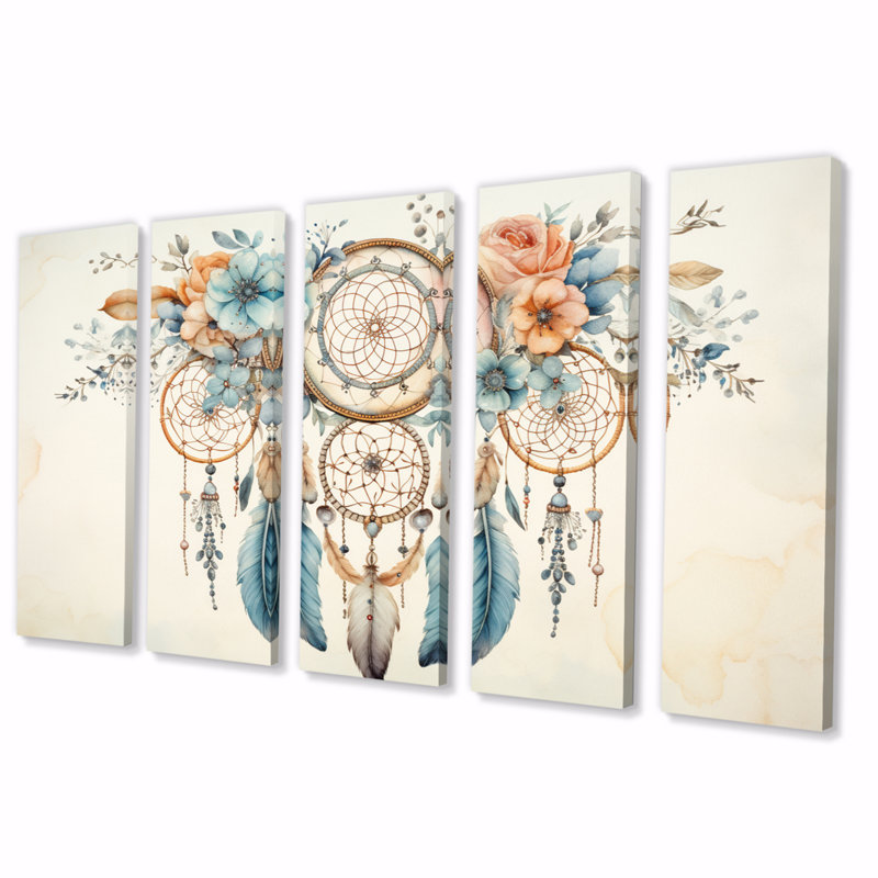 «Teal Dreamcatcher Vintage Whispers» sur toile, reproduction de 5 pièces