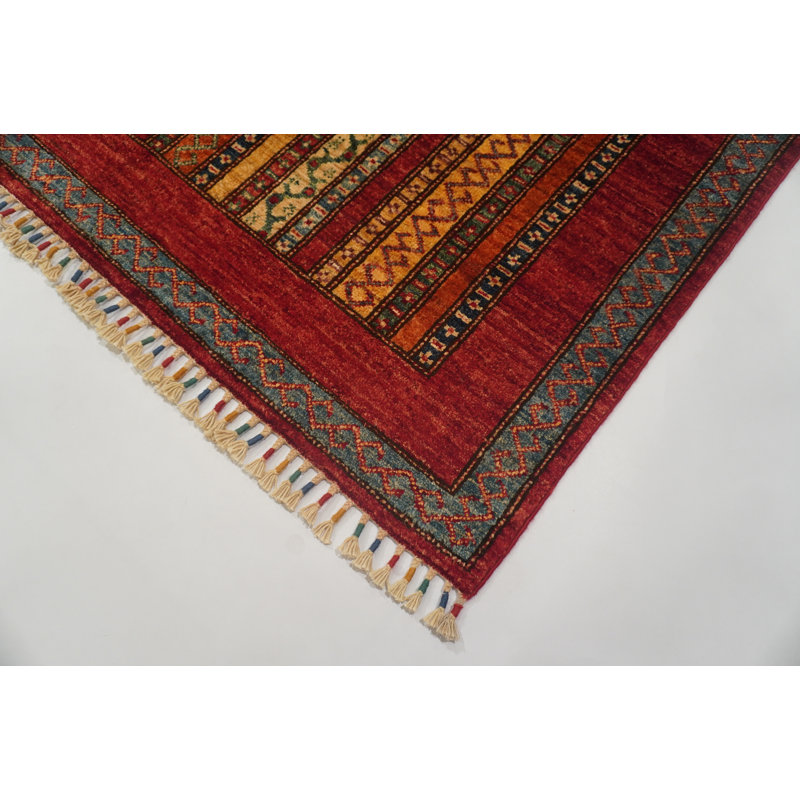 Aryana Wool Striped Area Rug in Red