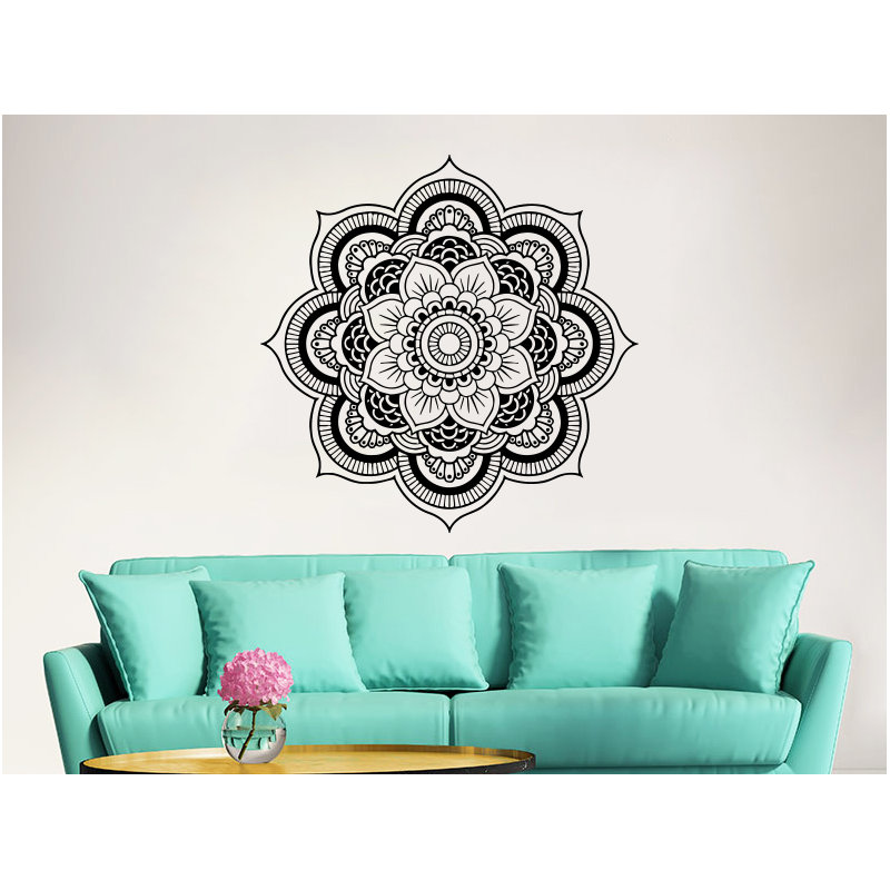 Décalcomanie murale fleur de lotus mandala, Noir