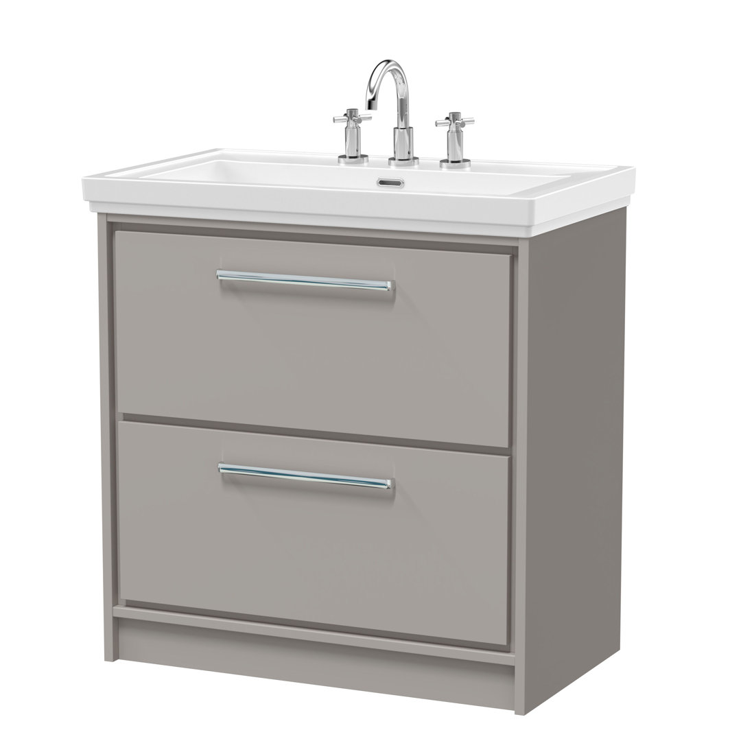 Hudson Reed Lille 600mm Fern Green 2 Drawer Floor Standing Vanity Unit With 3 Tap Holes Fireclay Basin