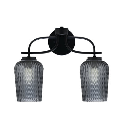 Cavella 2 Light Bath Bar Shown In Matte Black Finish With 5" Textured Glass