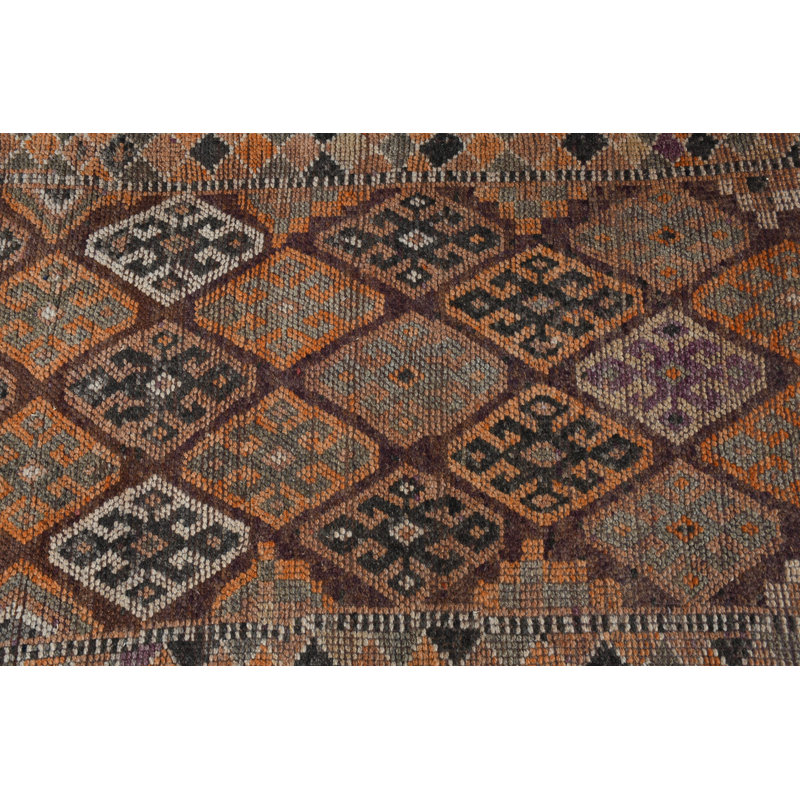 Tapis de couloir turc rétro tissé à la main dans un motif géométrique brun