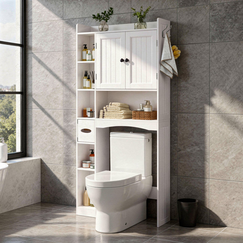 Rangement autoportant au-dessus de la toilette l 31 po x H 66 po, White