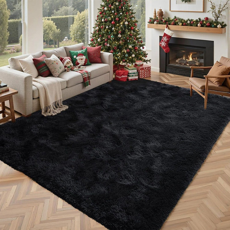 Black Rugs For Living Room Fluffy 4X6 Ft Bedroom Rug Non-Slip Area Rugs Shag Carpet For Nursery Playroom Dorm Office Indoor Modern Plush Carpets Boys
