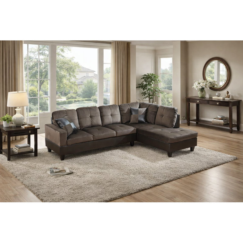 103.5" Wide Microfiber Sofa & Chaise, Right Hand Facing, Espresso Microfiber
