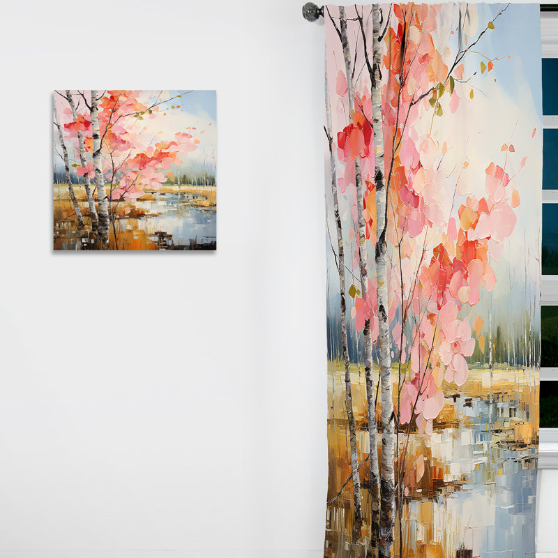 Birch Woods Spring Awakening V - Rideau arbre en bouleau - Rideau floral obscurcissant - 1 panneau, L 52 po x L 95 po