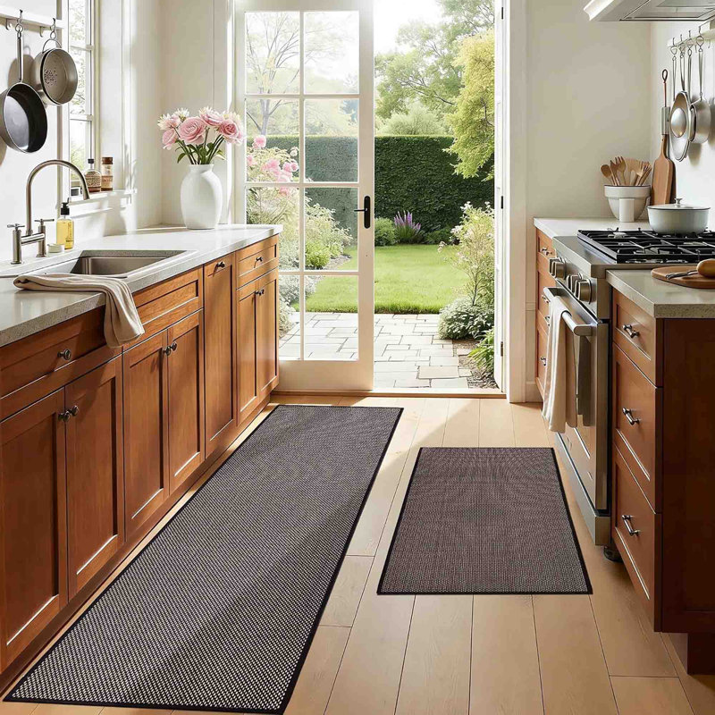 Tapis de cuisine antidérapants lavables à la machine (ensemble de 2), Brown Black