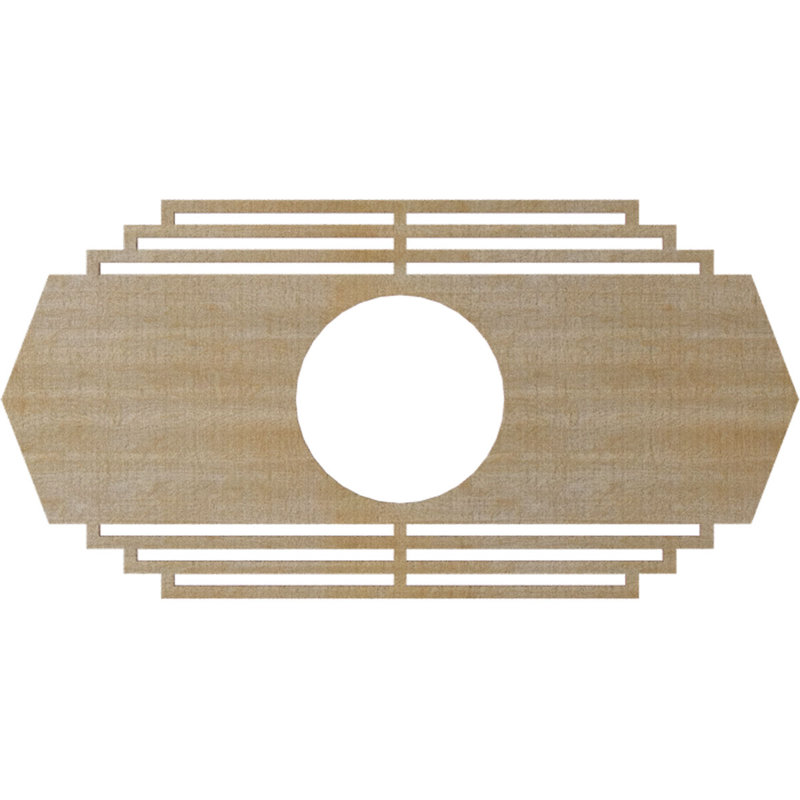 28"W x 14"H x 7 3/8"ID x 1/4"T Chrysler Wood Fretwork Pierced Ceiling Medallion, Alder, Birch, 12" H x 24" W x 0.25" D